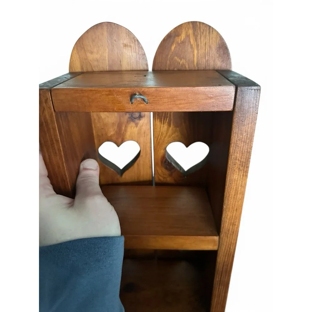 Vintage Oak Wood Display Shelf Wall Hanging Cut Out Heart Doors 23